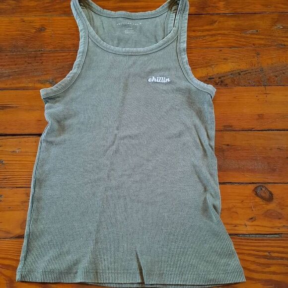 American Eagle Ribbed Tank Top Chillin Embroidery - Picture 1 of 4